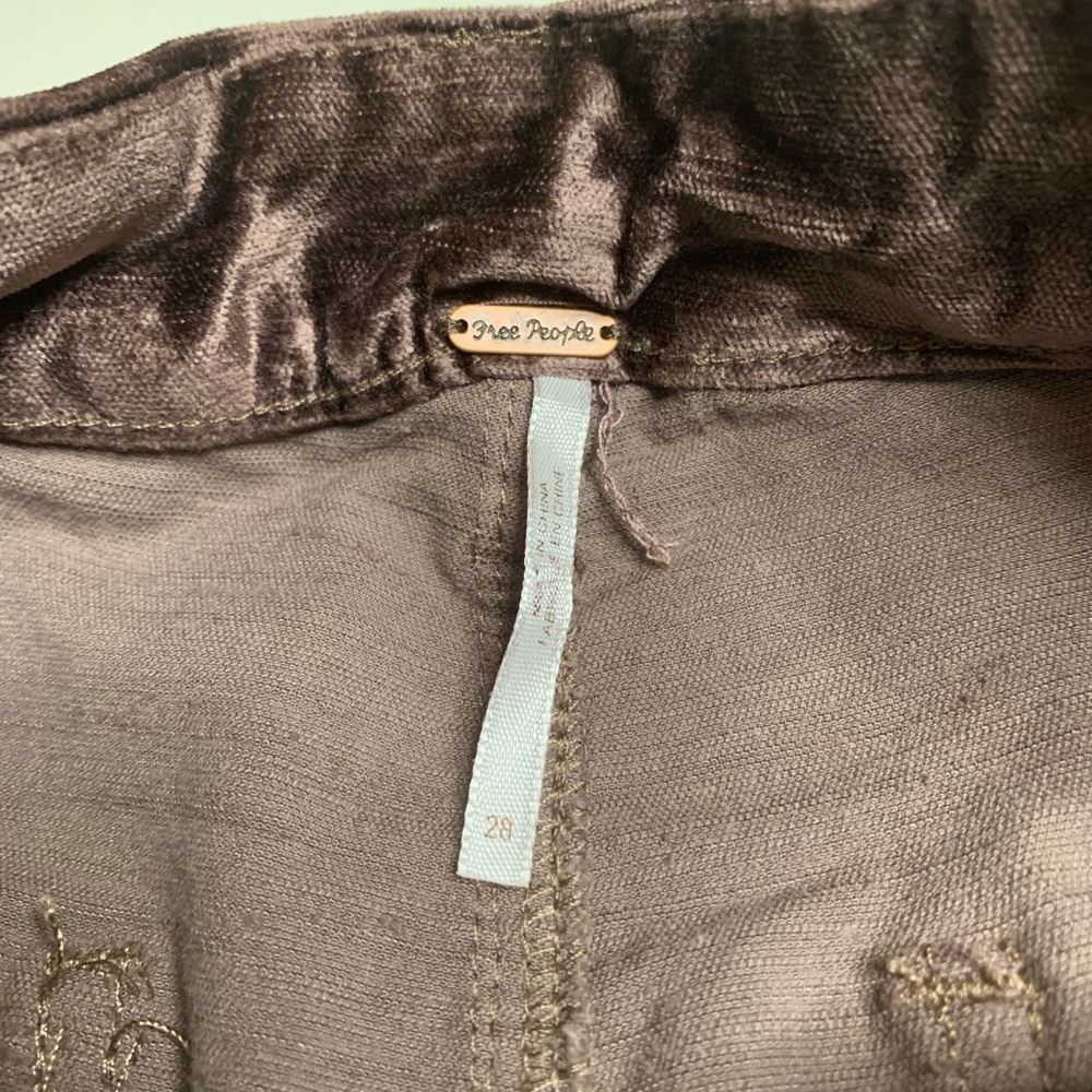 Free People velvet crop pants taupe brown shiny - Picture 2 of 9
